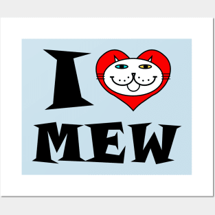 I Heart Cat -White Cat 2 Eye Colors Posters and Art